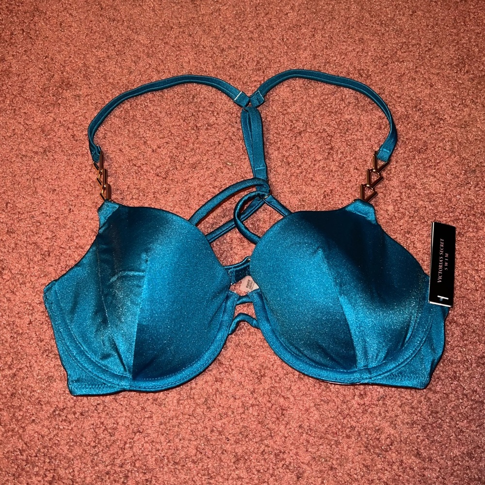 Victoria’s Secret Teal push-up bikin top with gold chain